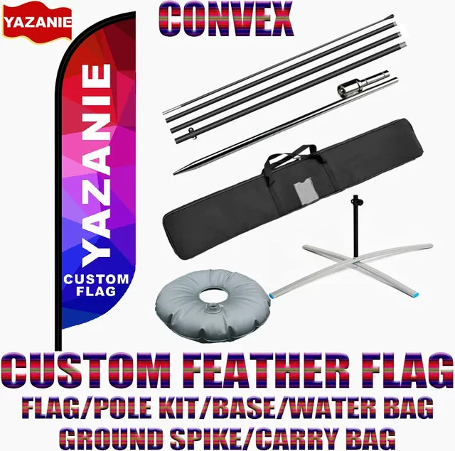 YAZANIE Konvexe Federfahne mit Stangen-Set, Kreuzfuß und Bodenspieß, ein- oder doppelseitig, Multicolor - Bild 1