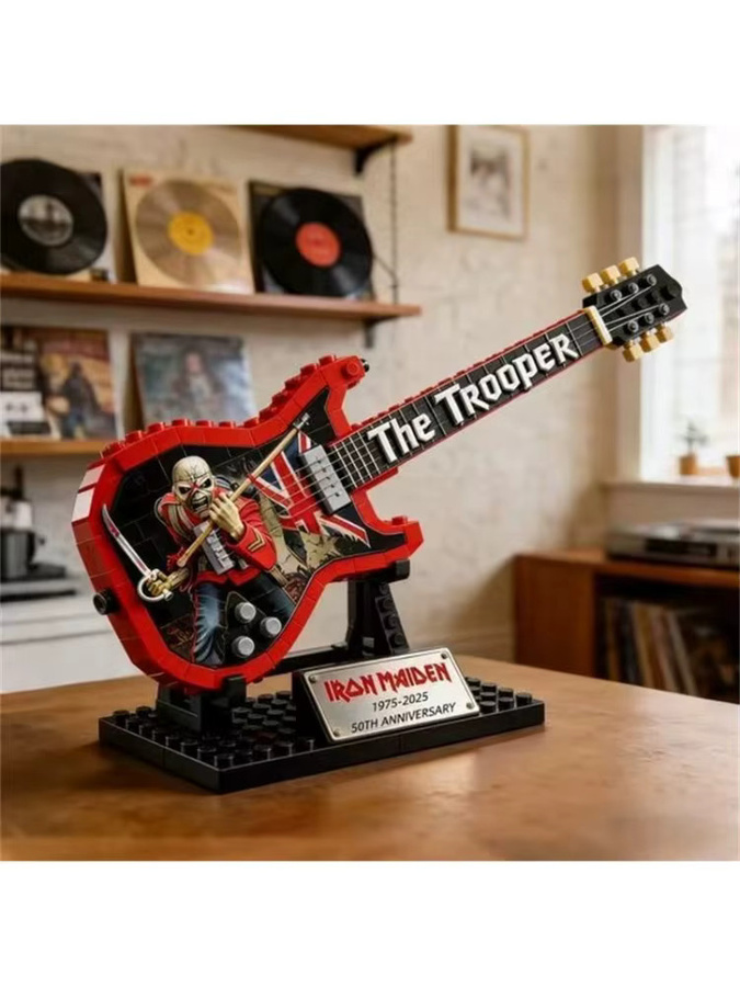 DIY E-Gitarren-Modell aus Bausteinen, Mini-Replik-Ornament, Rot - Bild 4