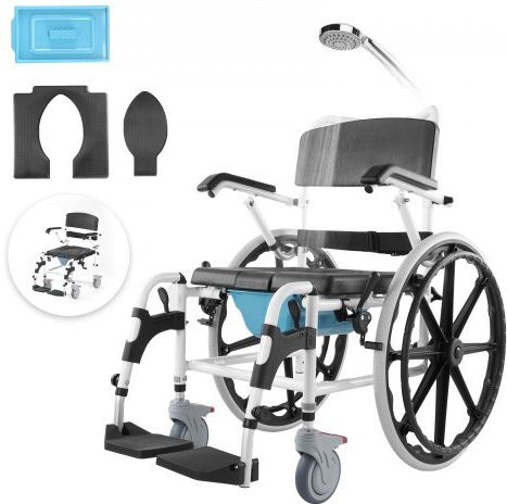 VEVOR Duschrollstuhl aus Aluminiumlegierung mit Bremse für das Badezimmer, verstellbar, Tragkraft 300 lbs, Farben: Weiß oder Schwarz - Bild 1