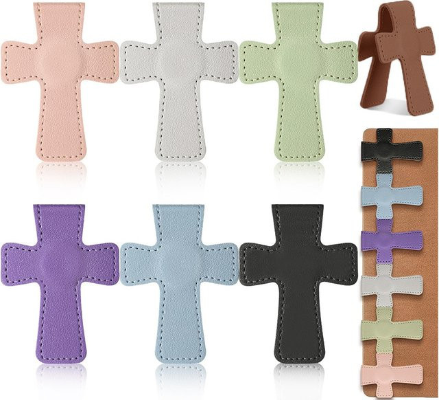 Buntes Kreuz-Lesezeichen aus Leder mit Magnet für Buchliebhaber und Studenten, Farben: Mehrfarbig und Braun - Bild 1