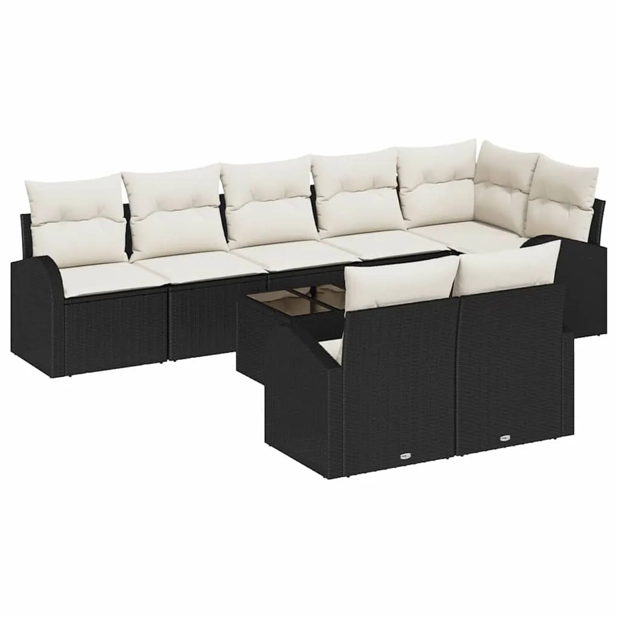 vidaXL Garten-Sofa-Set aus Polyrattan mit Kissen, 9-teilig, Schwarz-Weiß - Bild 2