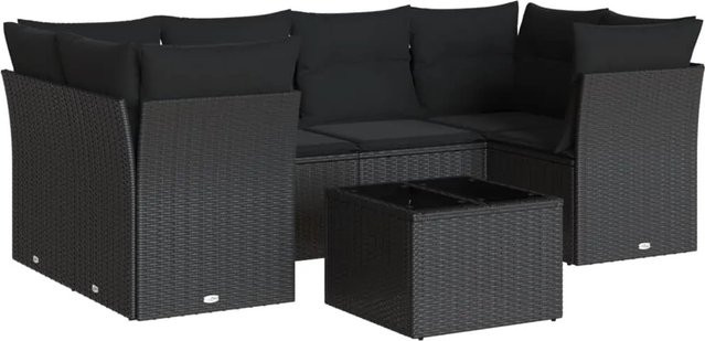 vidaXL 7-tlg Garten-Sofagarnitur aus Poly-Rattan in Schwarz mit Kissen und Gartentisch - Bild 1