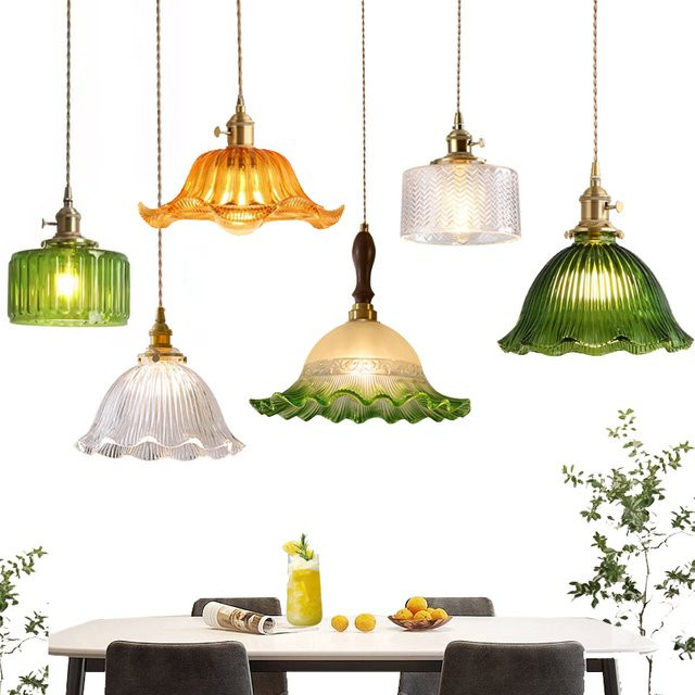 Ramalho Pendelleuchte aus grünem Glas mit Gold/Messing-Details, E27 Kronleuchter für Esszimmer und Küche - Bild 1