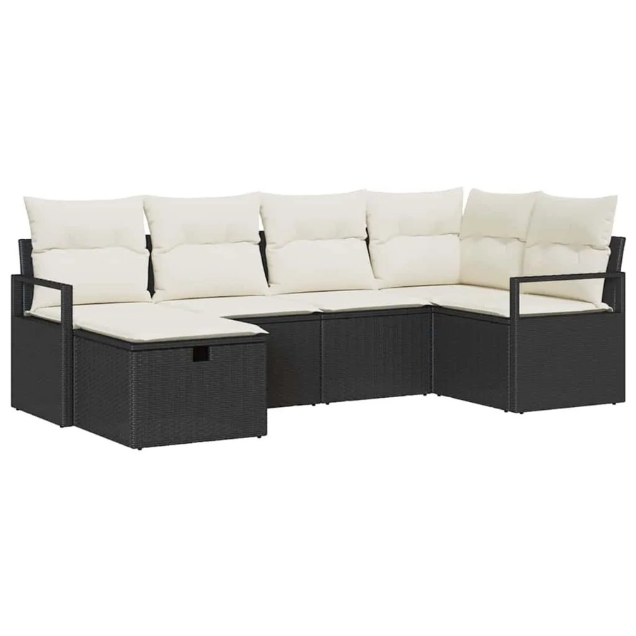 vidaXL L-Shape Sofa Set aus Poly-Rattan mit Kissen und integriertem Stauraum in Schwarz und Beige - Bild 2