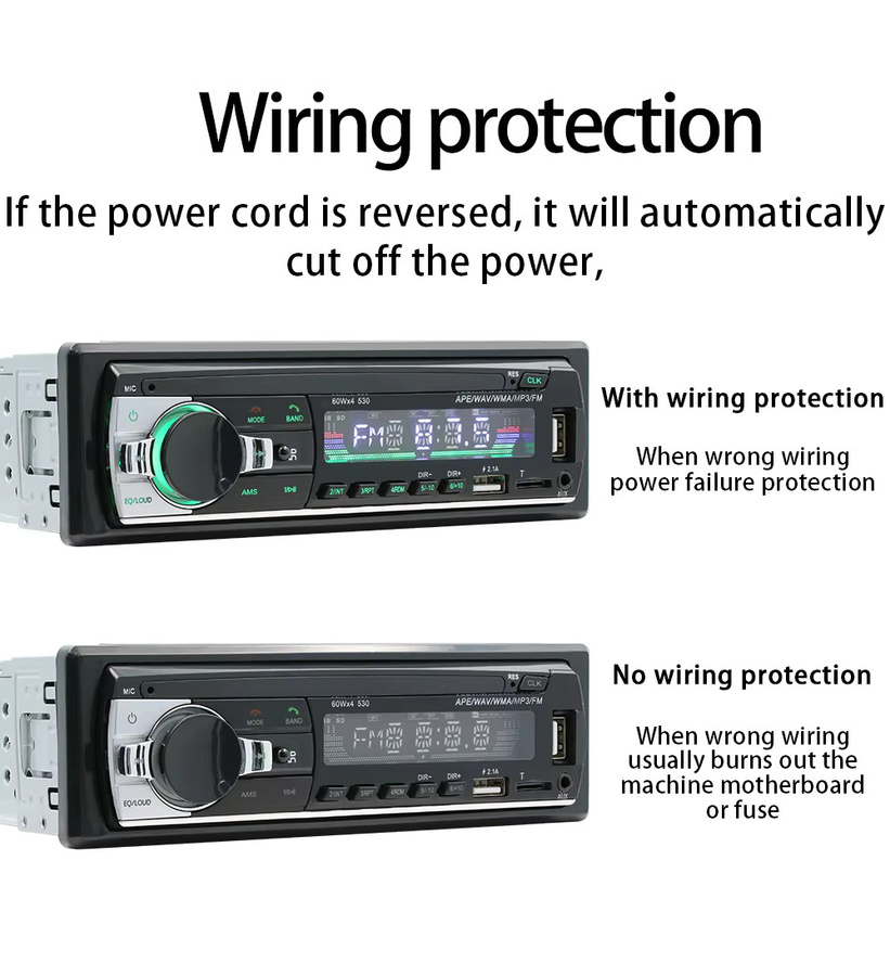BQCC Universal Autoradio 1DIN MP3-Player mit Bluetooth, FM, AUX, USB und Telefonladefunktion in Schwarz mit 7 farbiger Beleuchtung für Volkswagen, BMW, KIA und FORD - Bild 3