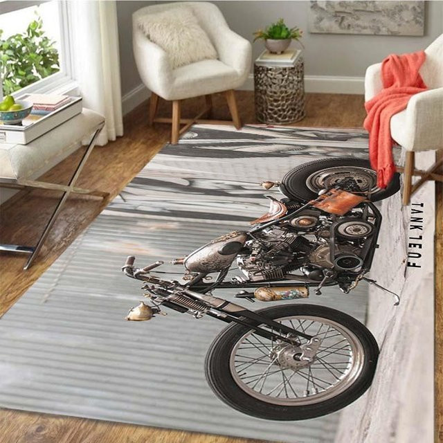 Karpetti Retro Motorrad Bereichsteppich Rutschfest, Multicolour, B/T: 120 x 160 cm - Bild 1