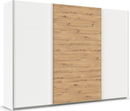 rauch Quadra Kleiderschrank 3-türig mit Schiebetüren, Farbe Weiß/Eiche Artisan, Breite: 315 cm