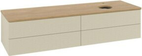 V&B Antao Waschtischunterschrank mit Frontstruktur und LED-Beleuchtung, Wandmontage, Eiche Honig, B: 160 cm, T: 50 cm, H: 2 cm - Bild 1