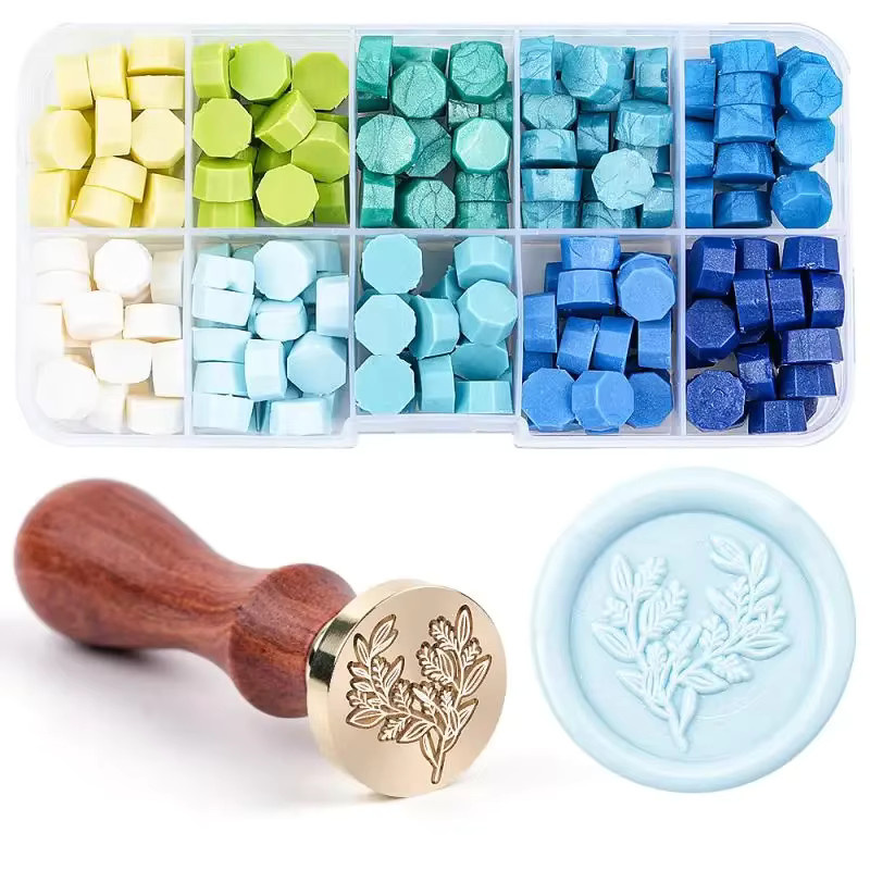 Eukalyptusblatt-Wachssiegel-Set mit 10 farbigen Wachssiegelperlen für Hochzeitseinladungen und Geschenkverpackungen, Multicolor - Bild 5