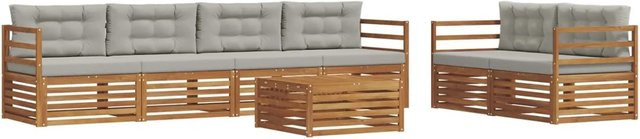 vidaXL Outdoor-Sofagarnitur aus massivem Akazienholz mit Kissen, 7-teiliges Set in Natur und Grau - Bild 1