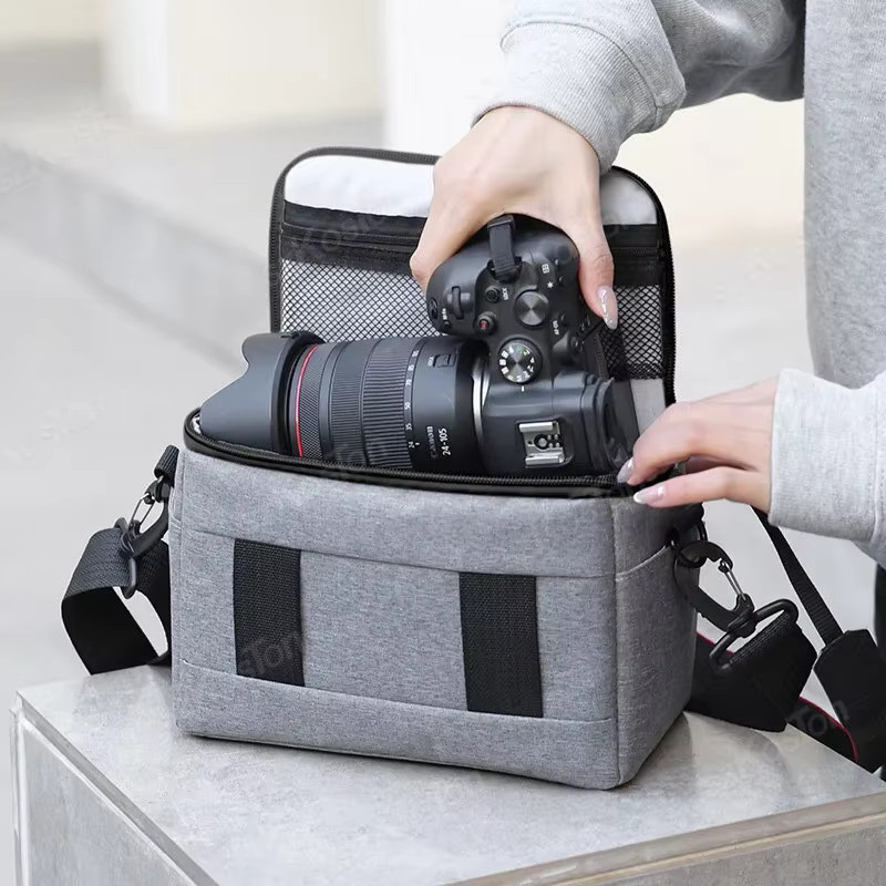 SZKOSTON DSLR-Kameratasche in Grau, wasserabweisend und stoßfest, tragbare Umhängetasche für Sony, Nikon, Canon und Panasonic Kameras - Bild 4