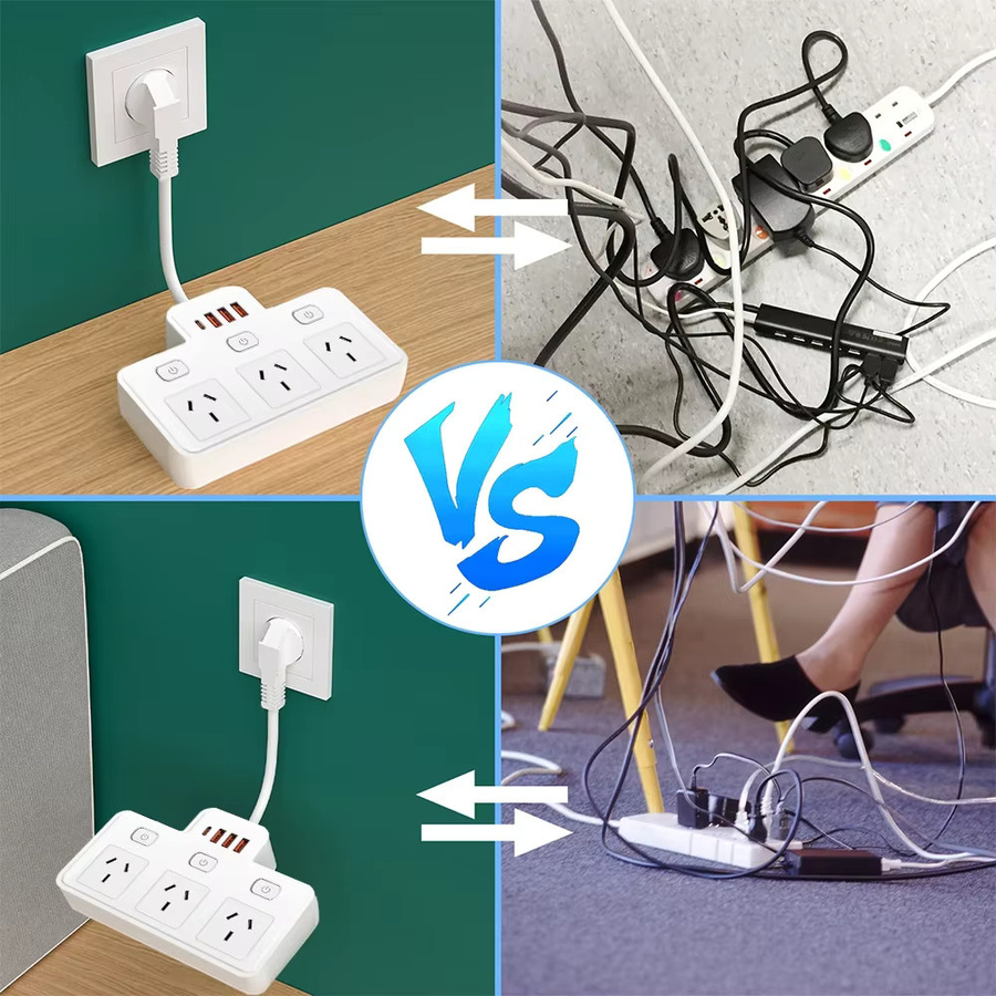 Lehotpia Steckdosenleiste mit USB-C Ports und unabhängigen Schaltern in Weiß zur Wandmontage mit Netzwerkfilter - Bild 3