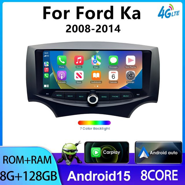 YaYp Android Auto und Carplay Multimedia Autoradio für Ford Ka mit GPS, Bluetooth und DSP, Schwarz - Bild 1