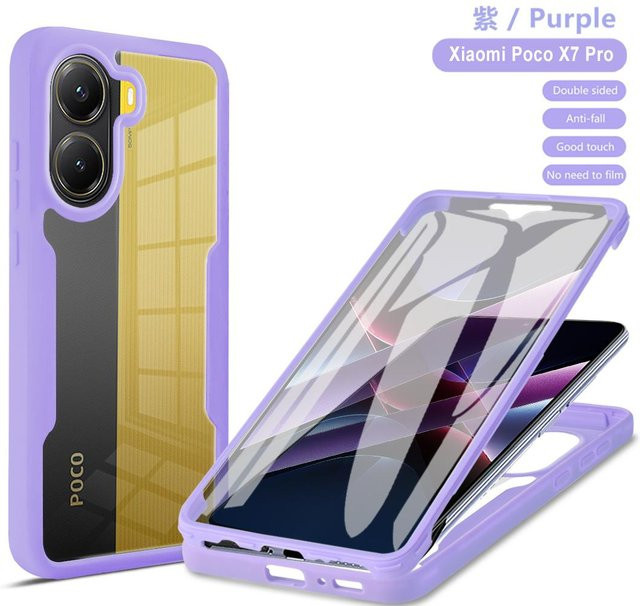 Transparente 360° Vollkörper Schutzhülle für Xiaomi Poco M7 4G, Stoßfeste Hartschalenabdeckung mit Displayschutz - Bild 1