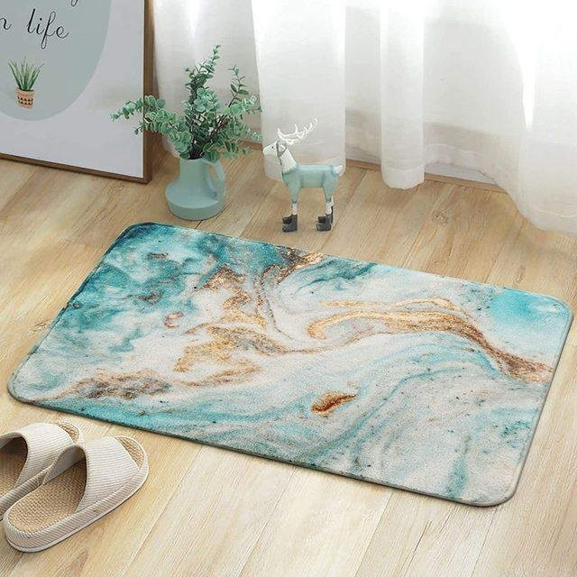 Rutschfester Badezimmerteppich mit Marmor-Design von Yiran Furniture in Türkis, B/B: 80 x 120 cm - Bild 1