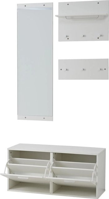 okwish Garderoben-Set mit Spiegel, Sitzbank und Schuhschrank in Weiß, B/T/H: 90 x 30 x 41 cm - Bild 1
