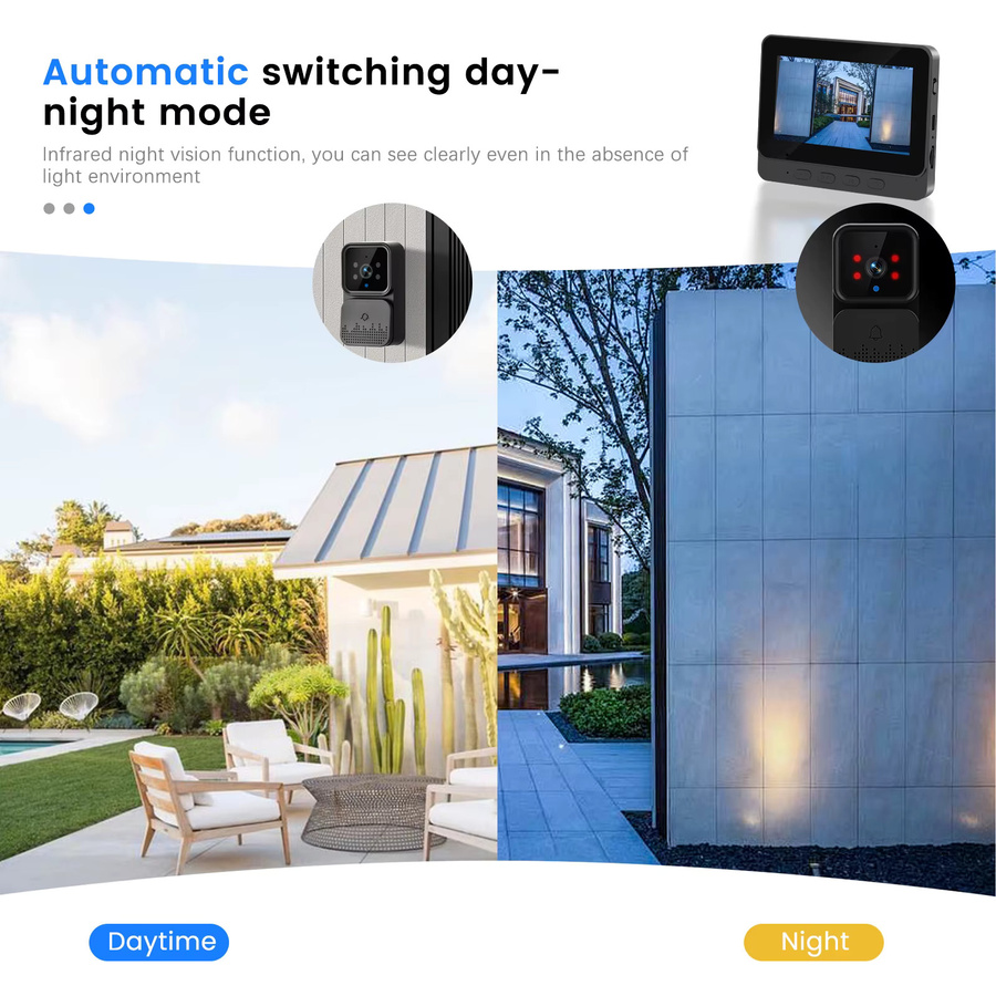 Podofo Drahtlose Video-Türklingel mit 4,3 Zoll IPS HD Smart Intercom Bildschirm, 2,4G Verbindung, Nachtsicht und Zwei-Wege-Gespräch in Schwarz - Bild 6