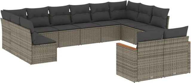 vidaXL 12-tlg. Garten-Sofagarnitur aus Poly-Rattan in Grau mit Sitzkissen und Rückenkissen - Bild 1