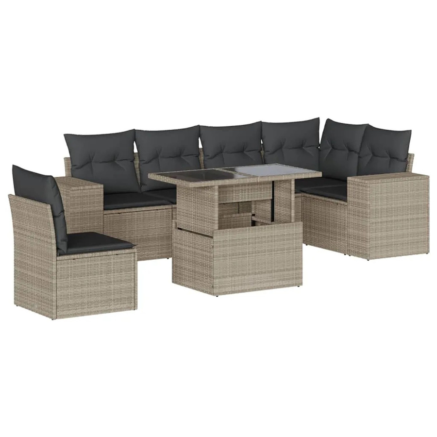 vidaXL 7-teilige Garten-Sofagarnitur in L-Form mit Kissen und Couchtisch, Anthrazit/Hellgrau, Poly-Rattan mit Metallgestell - Bild 2