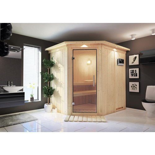Karibu Sauna Talsen aus Fichtenholz mit 3.6 kW Saunaofen und externer Steuerung für 3 Personen, beige, B/T/H: 184 x 202 x 210 cm - Bild 3