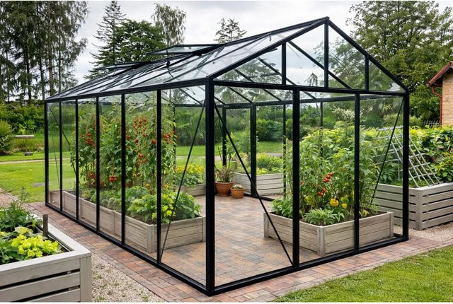 Bloomcabin Premium-Qualität Gewächshaus GHC6 Klassik in Schwarz mit Sicherheitsglas, Aluminium und integriertem Dachfenster sowie Belüftungssystem - Bild 1