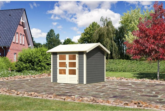 Karibu Holz-Gartenhaus Timra in Terragrau mit Satteldach und modernem Design, B/T/H: 244 x 240 x 240 cm - Bild 1