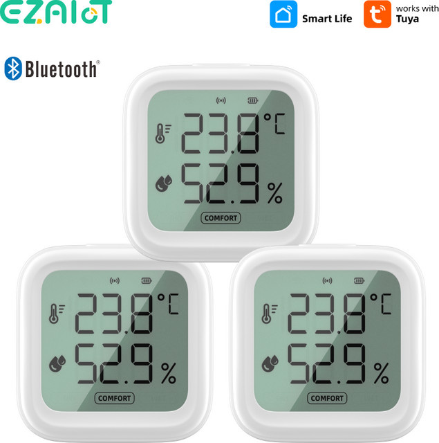 Tuya Smart Home Bluetooth Temperatur- und Feuchtigkeitssensor mit LCD-Display und App-Steuerung, Weiß - Bild 1