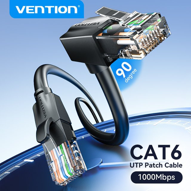 Vention Ethernet-Kabel Cat6 UTP Patchkabel mit 90 Grad Downward-Winkel RJ45 LAN-Kabel Schwarz - Bild 1