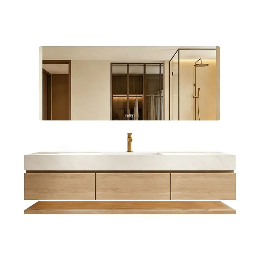 360Home Badmöbel Set in Weiß mit Sinterstein Waschbecken, Spiegelschrank mit LED-Beleuchtung und Anti-Beschlag-Funktion sowie Unterschrank mit Ablage, B/T/H: 140 x 55 x 76,5 cm - Bild 2