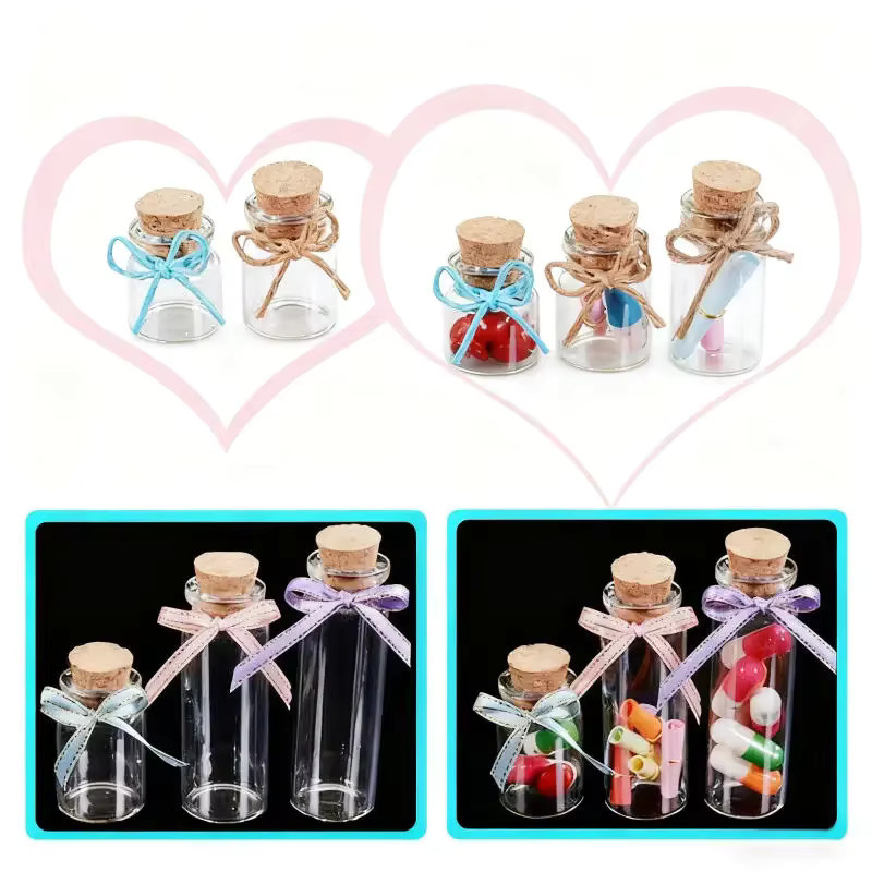 10 Stück Mini-Wunschflaschen aus Glas in Transparent, leere Glasflaschen für Hochzeitsgeschenke und DIY-Projekte, Volumen: 0,5–5 ml - Bild 2