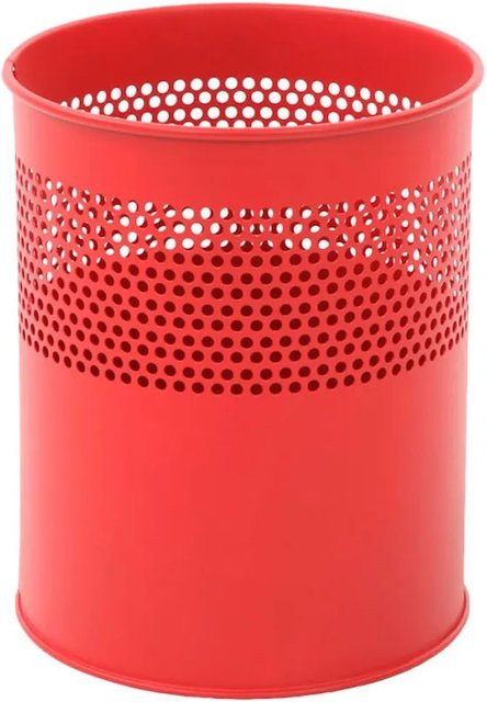 PROREGAL Runder halbperforierter Papierkorb aus Metall in Rot, H: 27,5 cm, Ø: 23,5 cm - Bild 1