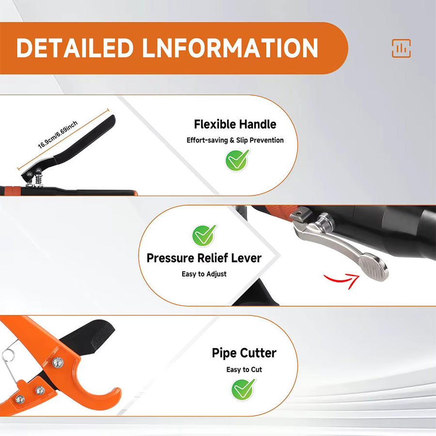 Podofo Hydraulisches Rohraufweiter- und Crimpwerkzeug-Set für Fußbodenheizung sowie Warm- und Kaltwasserleitungen mit Rohrschneid-, Bördel- und Klemmzangen - Bild 5
