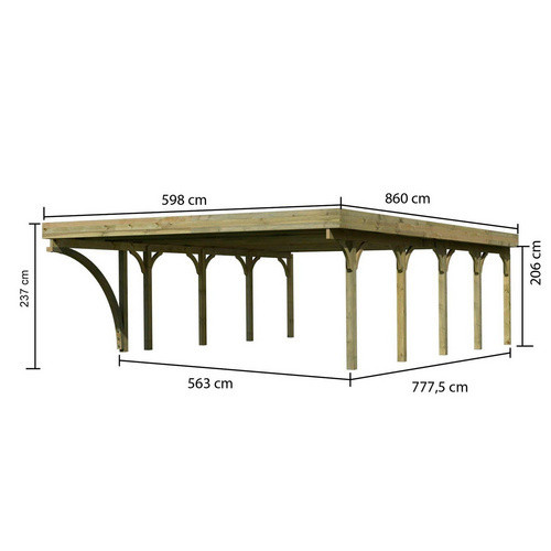 Karibu Doppelcarport Classic 3 Variante B mit einem Einfahrtsbogen, B/T: 563 x 777,5 cm, natur-gruen - Bild 4