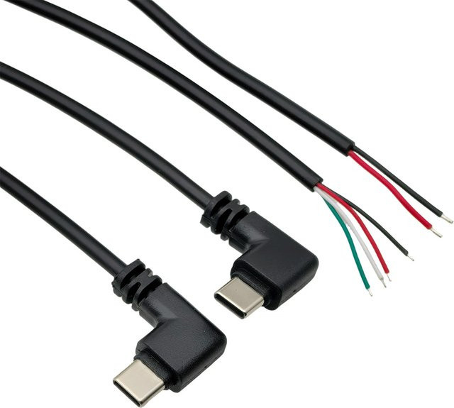 3 Stück USB Typ C Stecker 90 Grad auf offenes Ende Netzkabel 2/4 Pin für DIY Reparatur, Länge: 25 cm, Schwarz - Bild 1
