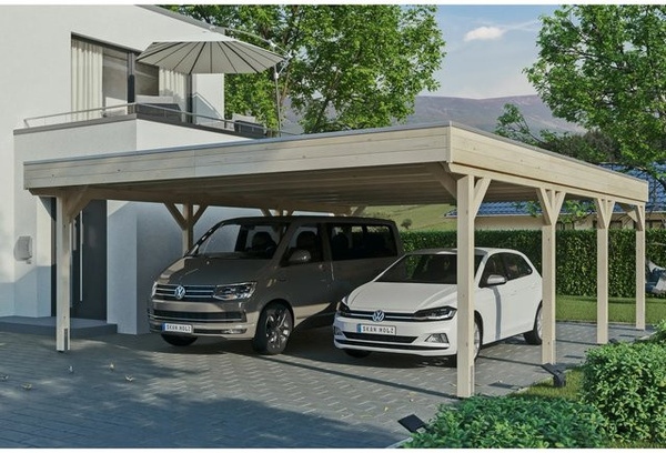 Skan Holz Carport Grunewald aus Fichte mit Aluminiumdach in Beige, B/T: 622 x 796 cm, Höhe: 255 cm