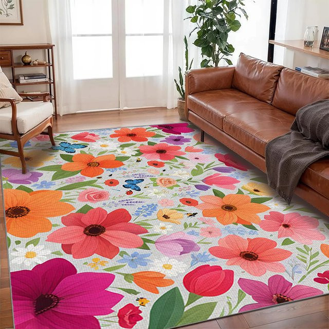 VIKAMA Teppich mit Insektenmuster in Multicolour, rutschfest und waschbar, modern und rechteckig für Wohnzimmer oder Schlafzimmer - Bild 1