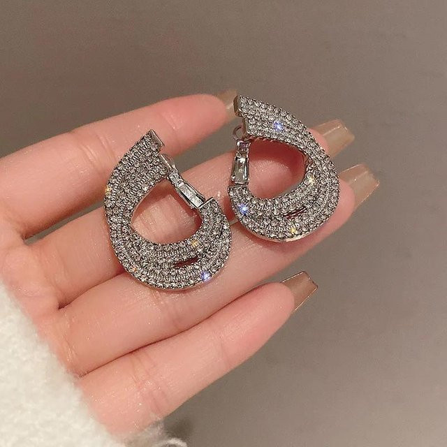 YIRAN Jewelry Ohrringe, doppellagig, C-förmig, Kupfer, brown, Zirkonia, Damen - Bild 1