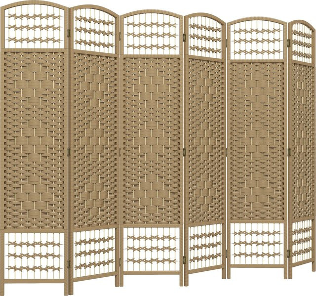 HOMCOM Paravent 6-teilig aus Wellenfaser in Naturholz, faltbarer Raumteiler als Sichtschutz für Wohnzimmer, Schlafzimmer oder Büro, B/H: 240 x 170 cm - Bild 1