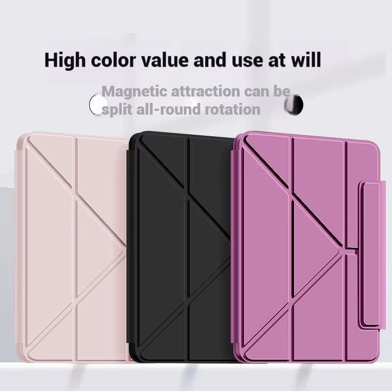 EGYAL Magnetische Tablet-Hülle für iPad Air 4/5 10,9/11/13 Zoll, M5 M4 und iPad Mini 7, 360 Grad drehbar mit abnehmbarer Rückabdeckung, Schwarz und Lila - Bild 4