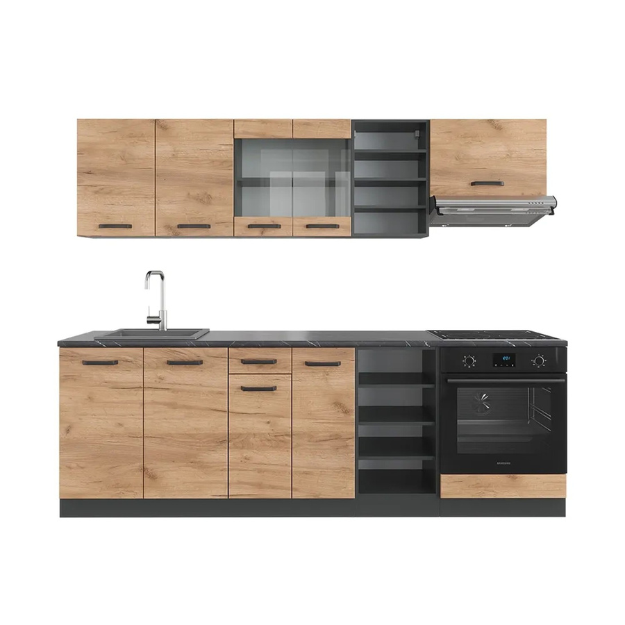 Vicco R-Line Küchenzeile Goldkraft Eiche und Anthrazit, Breite: 240 cm - Bild 2