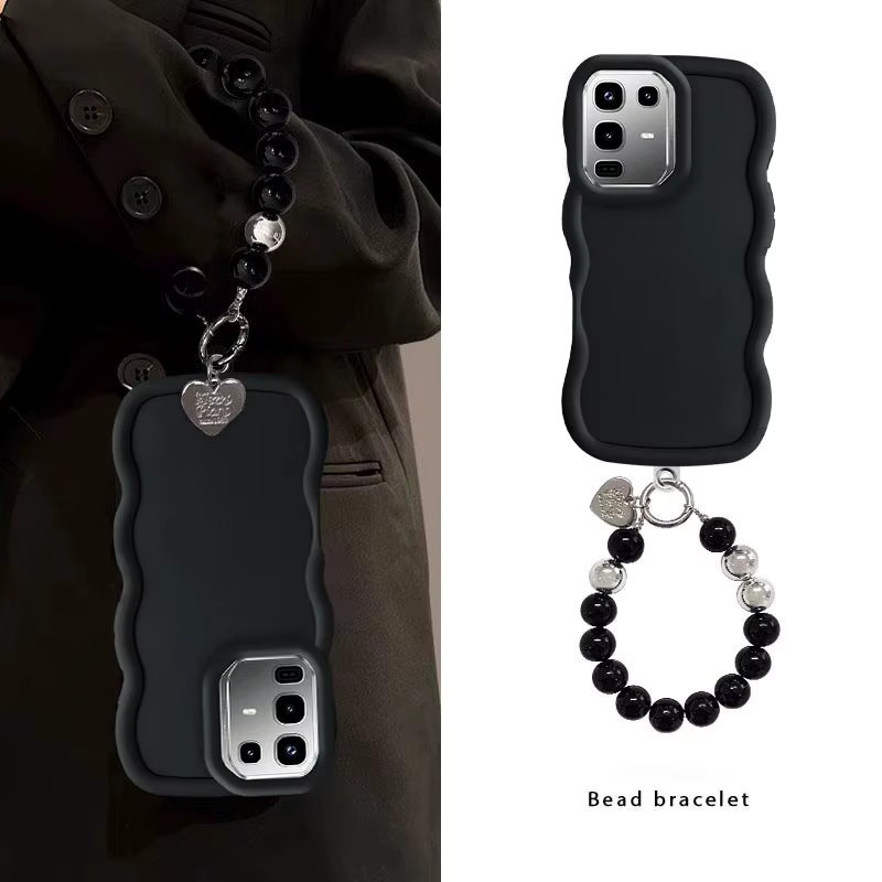 Wellenförmige Silikon Handyhülle mit Lanyard für Infinix Note 40 50 60 Serie, Farbe: Schwarz - Bild 4