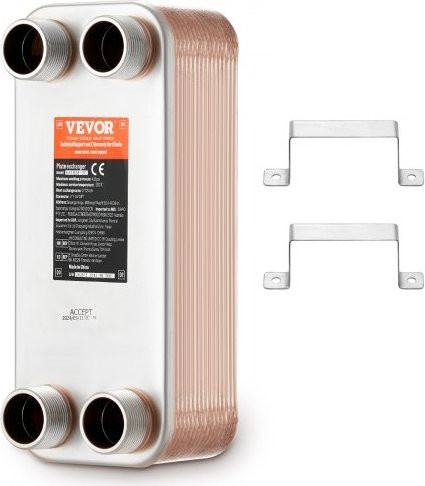VEVOR Plattenwärmetauscher aus 316L Edelstahl und Kupfer mit 30 Platten und 1-1/4 Zoll MNPT-Anschlüssen - Bild 1