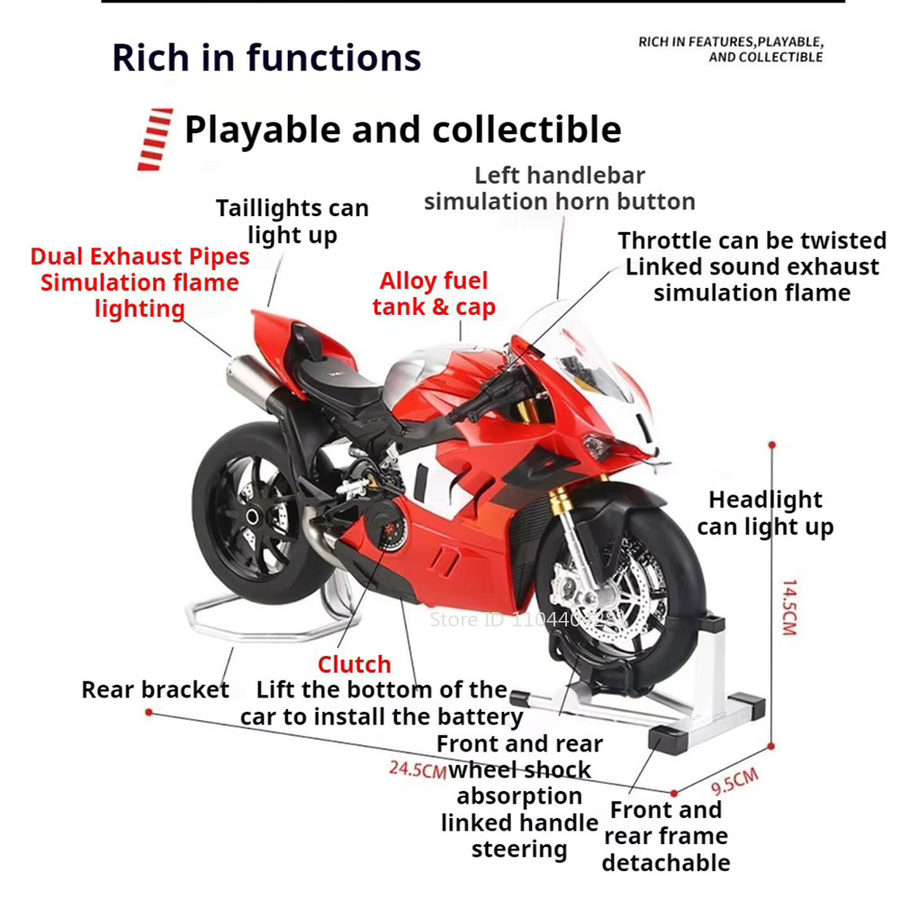 MAKEDA 1:9 V4R 1299 Motorrad Diecast, Metall, Vorderrad Lenkung, Stoßdämpfung Funktion - Bild 2
