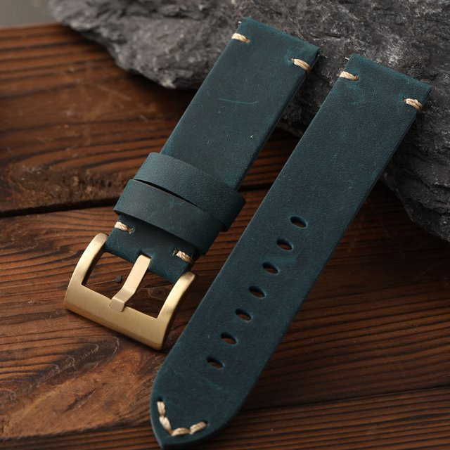 Raystray Uhrenarmband Leder, 24 mm, Blau-Gelb, Vintage - Bild 1