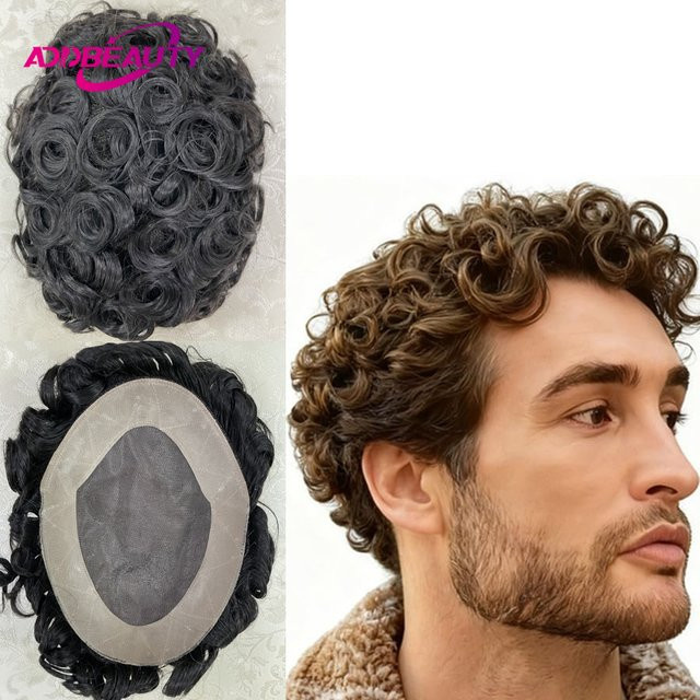 Addbeauty Herren-Toupet, 25mm, lockiges Echthaar, Mono NPU - Bild 1