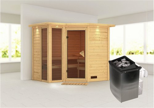 Karibu Sauna Kunda aus Fichtenholz in Beige inklusive 9 kW Saunaofen mit integrierter Steuerung für 4 Personen, B/T/H: 264 x 198 x 212 cm - Bild 1