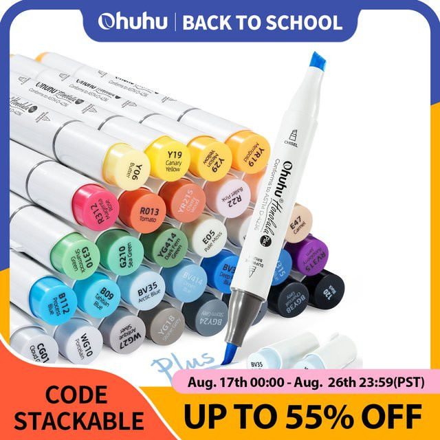 Ohuhu Honolulu Plus Alkoholmarker-Set mit 36 Farben, nachfüllbare Kunstmarker mit Doppelspitze für Illustrationen und Zeichnungen - Bild 1
