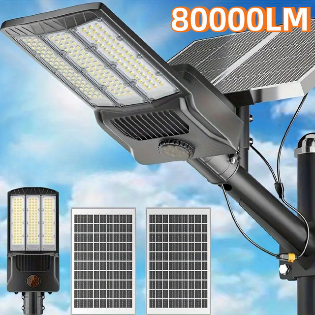 YQCHEZI Solar-Flutlicht mit Bewegungsmelder und 2 Solarpanelen, moderne Solar-Wandleuchte für Garten und Außenbereich, Schwarz - Bild 1