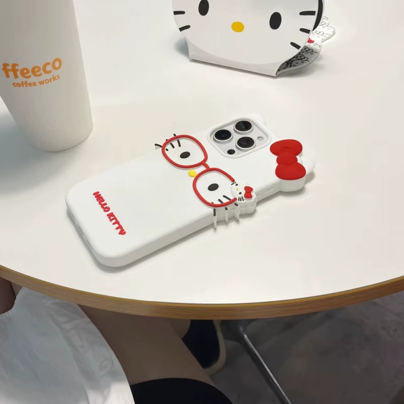 Sanrio Brille Katze Silikon Soft Cover Case für iPhone in Weiß - Bild 4