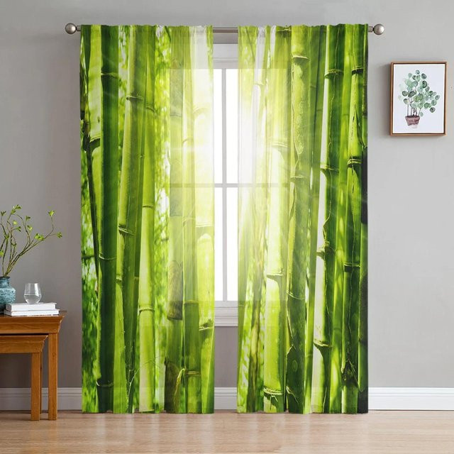 Yiran Furniture Transparente Tüllvorhänge in Bambuswaldgrün für Wohnzimmer und Schlafzimmer, Breite: 135 cm, Höhe: 115 cm - Bild 1